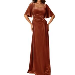 AW BRIDAL SZ 4 S Burnt Orange Eleonora Velvet Prom Bridesmaid Maxi Dress NEW 0B5